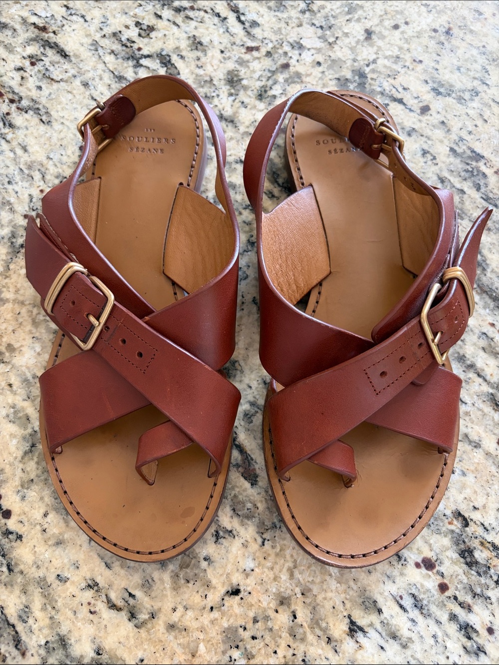Sezane Brown Leather Cross-Strap Slingback Sandals - Picture 5 of 8